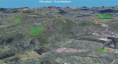 Oversiktsbilde over Kilhusåsen med starter og landing tegnet inn